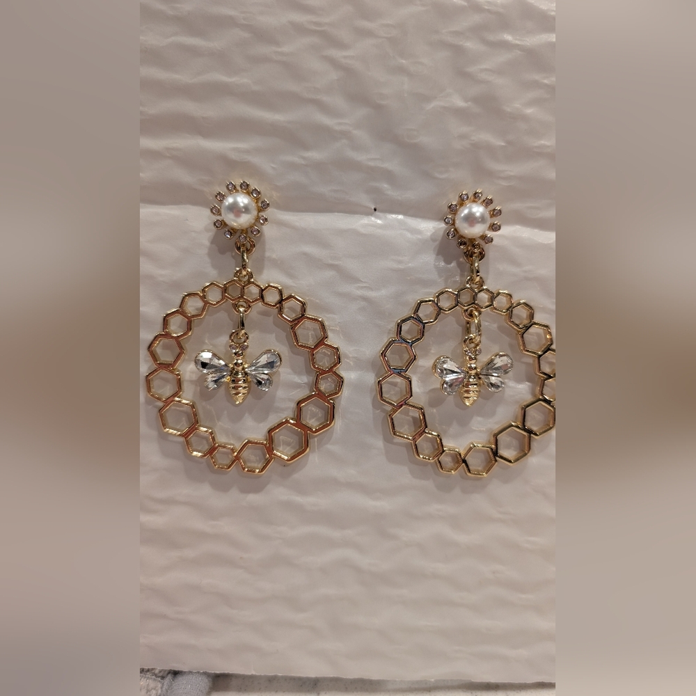 Gold and Silver Mary Kay Honeycomb Bee Earrings